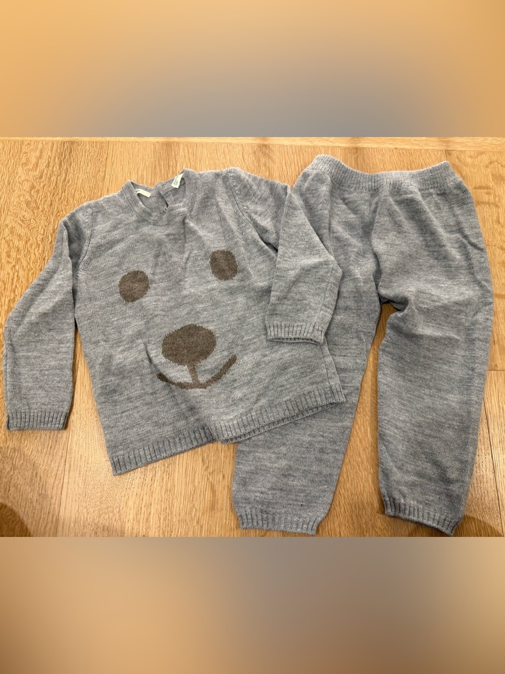 Benetton Baby Grey Bear Knit Sweater & Pants Set 9-12 months